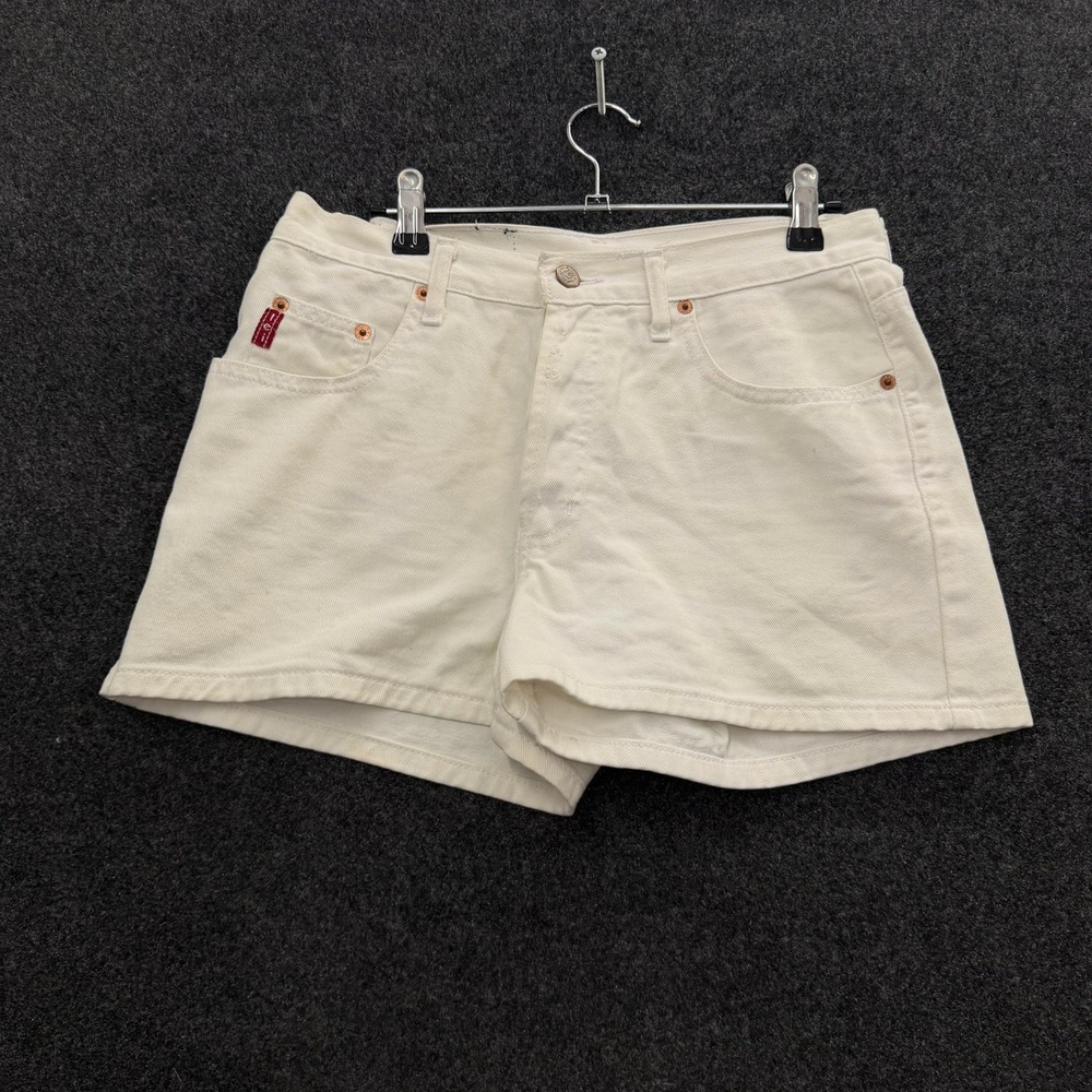 Vintage Lei High Waisted Denim Shorts Off White Cream Button Fly 100 Cotton 9